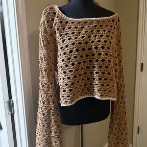 Cotton On Tan Crochet Off-the-Shoulder Sweater